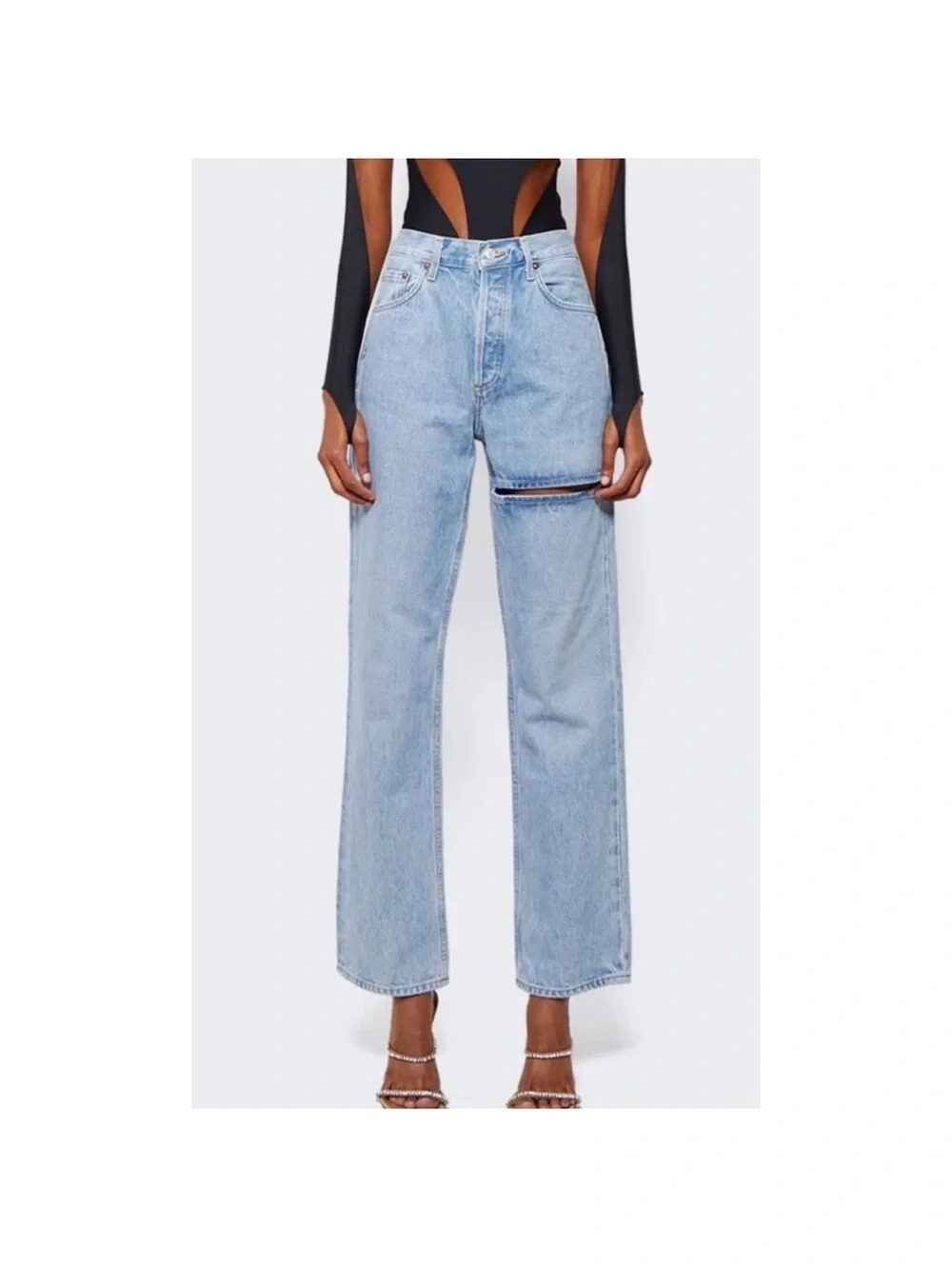 Agolde 'Lana' Blue Denim Slice Straight-Leg Organic Denim Jeans Size 23